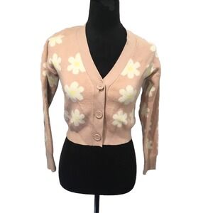 willow and wind sweater Women XS Cropped Pink White Daisy